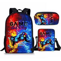 Game Console Student Schoolbag D Three-Piece Set Meal Bag Pencil Bag Printed Backpack Backpack pencil case