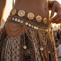 Vintažinė genčių monetų kutų juosmens pilvo grandinėlė Boho paauksuota daugiasluoksnė grandinėlė kūnui moterims Festivalio pilvo šokio papuošalas