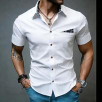 Men Fashion Leopard Patchwork Casual Short Sleeve Shirt S balta