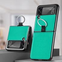 Madingas Litchi rašto žiedo dėklas, skirtas Samsung Galaxy Z Flip 4 3 5g, dangtelis, atsparus smūgiams, prabangus odinis PU + PC dėklas, skirtas Flip3 Flip4 Flip4 žalia