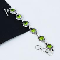 Beautiful Peridot Gemstone Handmade 925 Sterling Silver Bracelet, Peridot Bracelet For Wife , Unisex Bracelet, Anniversary Gifts 8" žalia