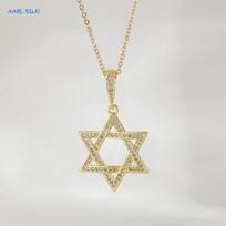 MHS.SUN Prabangūs Dovydo žvaigždės karoliai moterims, vyrams, madingas tuščiaviduris šešiakampis žvaigždės pakabukas, grandinėlė, Judaica, žydiški papuošalai