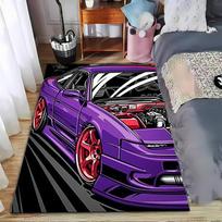 Purple Sports Car Graphic Carpet with Engine Detail and Red Wheels Suitable for use as an anti-slip for living room bedroom sofas 40x60cm( 15x23in )