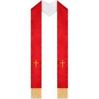 Flexible Reversible Church Stole With Artistic Embroidery Features And Traditional Symbol Edge Detail white