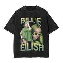 2026 Billie Eilish Funny Poster Graphic Print T-shirt Men Women Fashion Vintage Washed Cotton O-neck Summer Tee Oversized Casual Top Short Sleeve Tops L