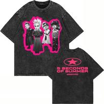 5SOS marškinėliai su grafiniu spaudiniu, skalauti medvilniniai, unisex S black