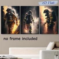 3-Piece Firefighter Hero Canvas Decoration Painting - Brave Firefighter Fire Rescue Dynamic Scene Flame Smoke Art Hanging Painti (as the picture,20x30cm-3pcs)
