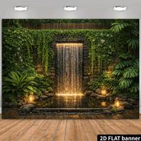2D Lit Waterfall with Lanterns Photography Backdrop 47.2x31.5inch/120*80cm