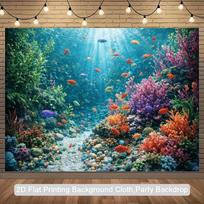2D Tropical Fish Coral Reef Backdrop Underwater Themed Photo Booth 47.2x31.5inch/120*80cm