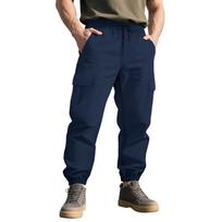 Men's Casual Elastic Waist Cargo Pants with Multiple Pockets and Tapered Cuffs for Everyday Wear and Outdoor Activities XL tamsiai mėlyna
