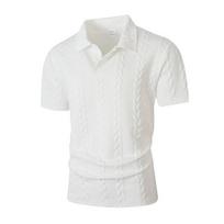 Mens Jacquard Solid Color Casual Short Sleeve Polo Shirt Sports Top S balta