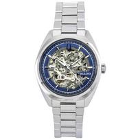„Bulova Classic Surveyor“ nerūdijančio plieno mėlynas skeleto ciferblatas, automatinis 96A292 100M vyriškas laikrodis mėlyna