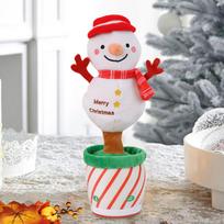 Christmas Plush Toy Dancing Table Decoration Speaking Xmas Gift Singing Funny Electric Snowman gray