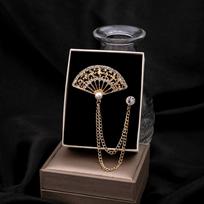 Men'S Suit Accessories Guitar Music Note Brooch, Chinese Fan Hollow Double Fringed Chain Diamond Brooch gray