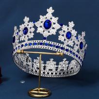 Retro Baroque Corona Full Crystal Crowns for Queens Bridal Wedding Crown Elegant Luxury Crown Tiara Corona mėlyna