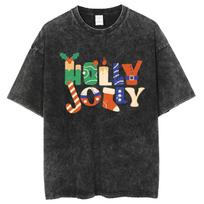 HOLLY JOLLY Monogram Print Summer Women's T-Shirt Oversized Washed Distressed Short Sleeve High Quality Top S įvairiaspalvis