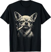 Dog Smoking Cigarette Funny Chihuahua Meme Vintage Funny T-Shirt S įvairiaspalvis