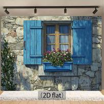 Provanso stiliaus akmens sienos fonas, mėlynos langinės su gėlėmis 47.2x31.5inch/120*80cm