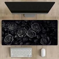 Black Rose Flower Mouse Pad Design Large Desk Mat NonSlip Rubber Base Stitched Edges Keyboard Pad Work Game Office Accessories 300x800x2mm