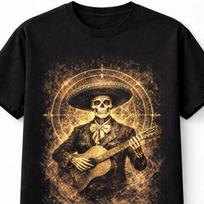 Skeleton TShirt Dark Fantasy Gothic Mariachi Unisex Black Graphic Tee S