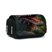 Drakono 3D spausdintas dvigubo sluoksnio pieštukinė su atverčiamu viršumi ir didelės talpos Double Layer Flip-Top Pencil Bag black