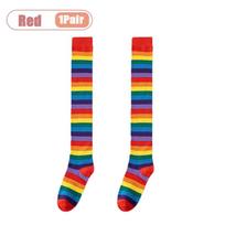 1-10Pairs Rainbow Striped Thigh High Socks for Women Cosplay Halloween Party Performance Costume Over The Knee Long Stockings One Size