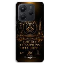Dėklas Xiaomi Redmi Note 14 5G PSG čempionų lyga 2 žvaigždės juodas ir auksinis Maniacase juoda