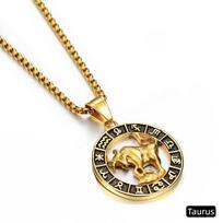 Nerūdijančio plieno paauksuotas Jaučio zodiako ženklas Karoliai, Vyriškas Mergelės Liūto Svarstyklių žvaigždynas Pakabukas, 12 Zodiako ženklų Dovana Moterims 50cm