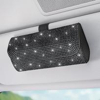 Car Sun Visor Sparkling Glasses Case, PU Leather Fashion Glasses Storage Box, Multi-functional Sun Visor Storage Bag juoda