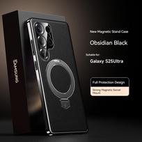Prabangus odinis magnetinis 360° besisukantis laikiklis telefono dėklas, skirtas Samsung Galaxy S26 Ultra S25 S24, apsaugantis nuo kritimo, galinis dangtelis Galaxy S26 Ultra juoda