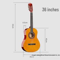 36 colių klasikinė medinė gitara, visa iš liepos, ryškios apdailos, apvaliais kampais Natural Wood orange