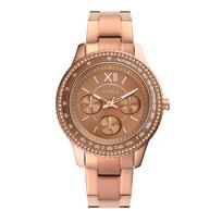 Stella Sport Multifunction Rose Gold Tone Stainless Steel Watch brown