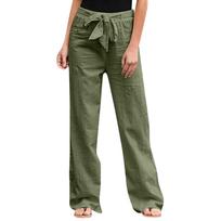 Women's Color Elastic Waist Breathable Loose Cotton And Linen Pants M mėlyna