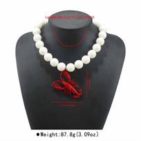 Creative Red Lobster Crab Starfish Coral Pendant Beads Necklace Stylish Versatile Niche Summer Beach Vacation Collarbone Chain Longxia