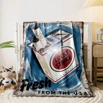 An open cigarette pack with  Lucky Strike  branding on a blue background. for all seasons blanket lunch break throw gift 80cm x 120cm
