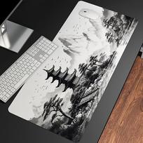 Oversized Gaming Mouse Pad  Chinese Landscape Ink Art Desk Mat with Stitched Edges Scenic Workstation Desk Pad 800X300x2mm