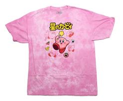 Kirby New Adult T-Shirt -Floating Under Yellow Kanji Surrounded by Fruit Tie Dye L