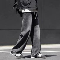 Men's Wide Leg Jeans Baggy Oversized Denim Hip Hop Streetwear Korean Trousers Vintage Joggers Track Pants Drawstring Jeans for Men Sweatpants M