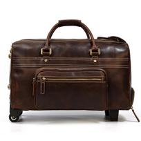 Men'S Leather Trolley Case Retro Cowhide Travel Bag Large Capacity Suitcase Business Travel Bag 18inch