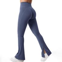 High-Waisted Cross-Waist Nude Feel Micro-Flare Yoga Pants for Women - Fitness & Sports Wear 2X-Large tamsiai mėlyna