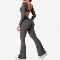 European-American Yoga Suit: Slimming Flare Pants with Beautiful Back and Square Neck L pilka