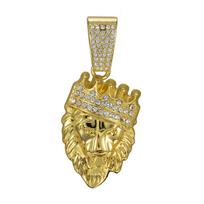 Rhinestone Lion Crown Pendant Cuban Chain: Hip Hop Nightclub Necklace beige