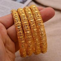24k 4pcs/Lot Dubai Wedding Bangles for Women Man Ethiopian Jewelry Gold Color Africa Bracelets Women Arab Birthday Jewelry Gifts