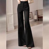 Women's Black High-Waist Slimming Wide-Leg Micro-Flare Trousers | Spring-Summer Trendy Tailored Pants for Figure Flattering 2XL juoda