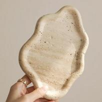 Cloud Shape Travertine Tray Natural Stone Home Decorative Jewelry Storage or Desert Cake Stand for Kitchen or Bathroom Use Medium (6-11" W) smėlis