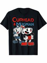 Cuphead & Mugman Juodi Klasikinio Kirpimo Marškinėliai - Suaugusiems, Apvalia Kaklo Iškirpte, Trumpomis Rankovėmis S įvairiaspalvis