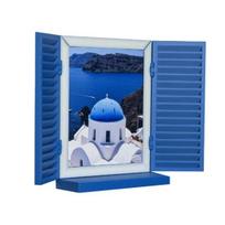 Mediterranean Window Photo Key Holder, Wall Mount Picture Frame Key Hanger, Decorative Window Key Hook Rack for Home, Office mėlyna