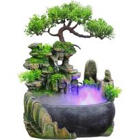 11-Inch Tabletop LED Waterfall Fountain with Atomizer – Quiet Resin Rockery Mist Humidifier for Bedroom, Office, Meditation or Gift Décor