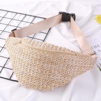 Woven Bag Fanny Pack Women'S Summer Fashion Oblique Span Shoulder Breast Bag Straw Bag šviesios kavos spalvos