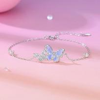 Tichia Starlight Butterfly Bracelet for Women - S925 Sterling Silver, Niche Design, Dreamy Purple Luminous Butterfly. 925 Silver pink